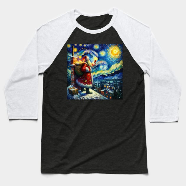 Stellar Santa - Starry Night Sky Holiday Art Prints Baseball T-Shirt by Edd Paint Something